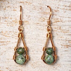 Copper and Green Stone Earrings